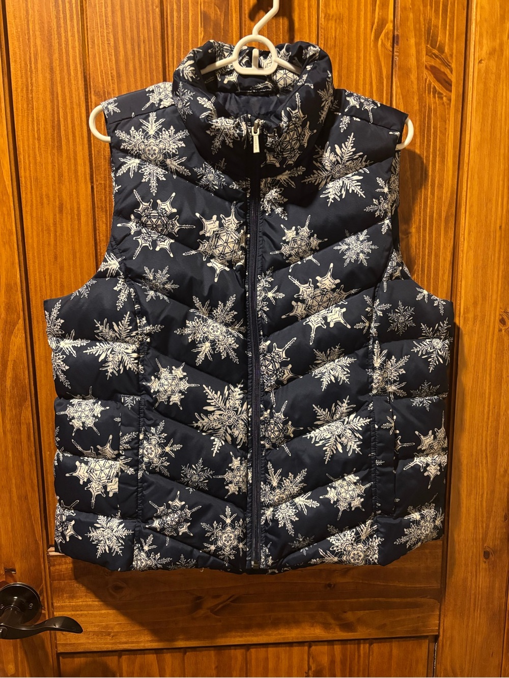 Lands' End Navy Snowflake Quilted Puffer Vest